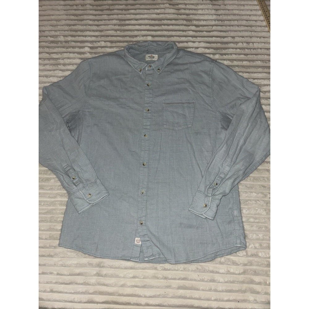 Marine Layer Shirt Mens L Blue Selvage Stretch Long Sleeve Button Up